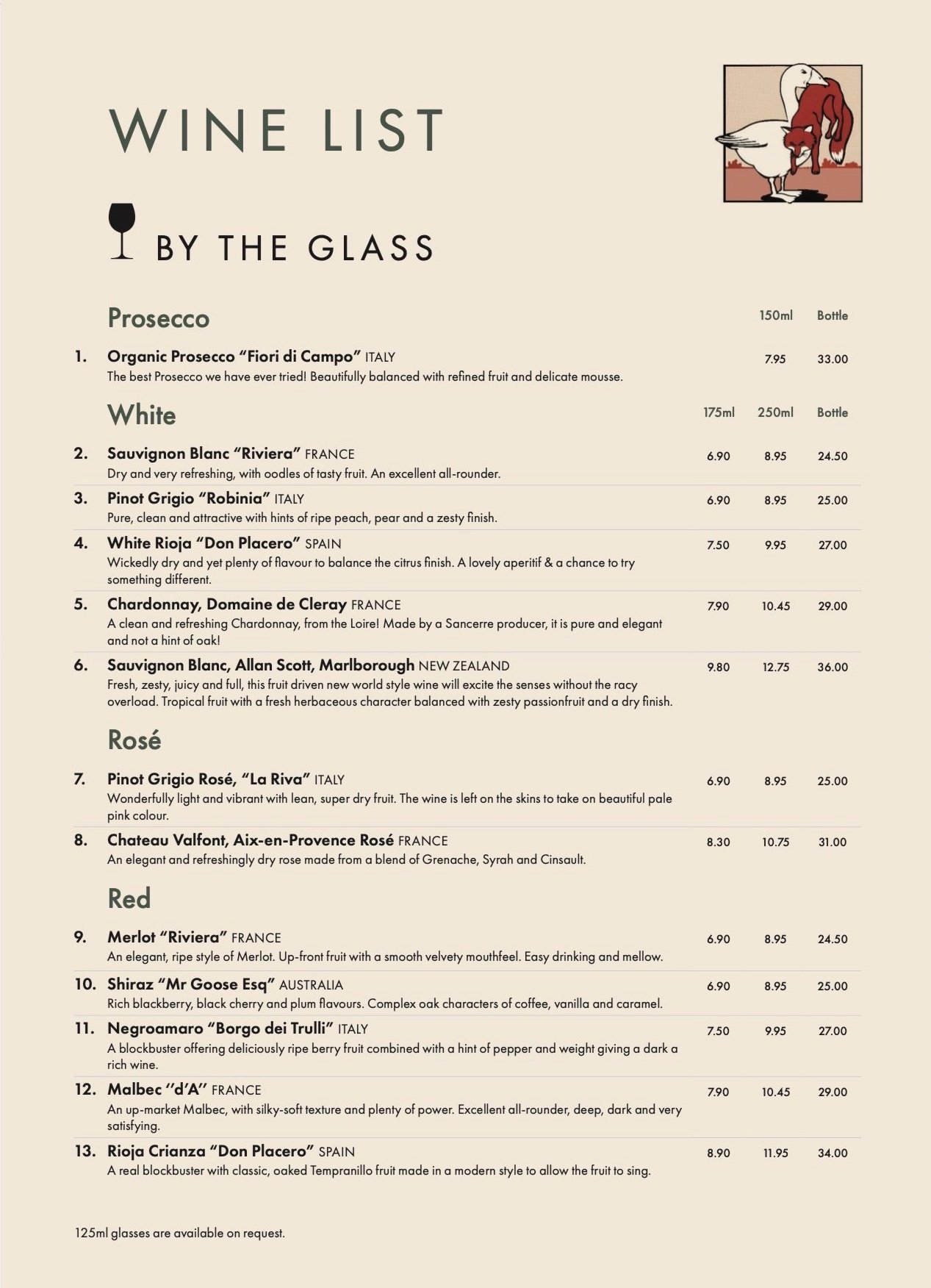 Wine list menu discount